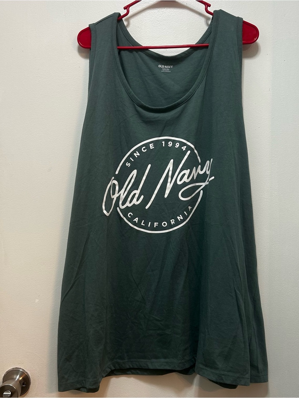 Old Navy Dark Green Tank with White Script Logo